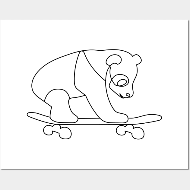 Skateboarding Panda | One Line Drawing | One Line Art | Minimal | Minimalist Wall Art by One Line Artist